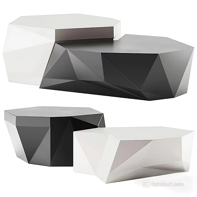 Modern Geometric Black And White Tables With Abstract Shapes And Sleek Design 3d model 