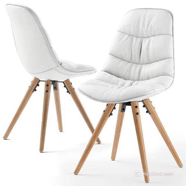 White Padded Accent Chair With Quilted Backrest And Light Wooden Legs 3d model 