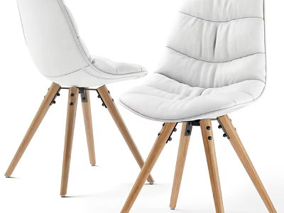 White Padded Accent Chair With Quilted Backrest And Light Wooden Legs 3d model