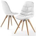 White Padded Accent Chair With Quilted Backrest And Light Wooden Legs