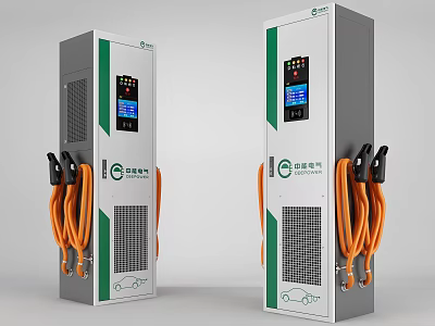 State Grid Electric Vehicle Charging Stations With Display Screen And Orange Cables 3d model