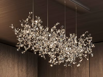 Luxury Modern Crystal Branch Chandelier Decorative Hanging in Wooden Ceiling Interior 3d model