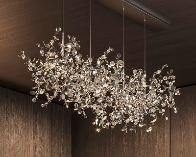 Luxury Modern Crystal Branch Chandelier Decorative Hanging in Wooden Ceiling Interior 3d model