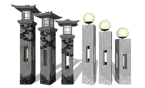 New Chinese Lawn Lamp Courtyard Landscape Lamp Courtyard Stone Pillar Landscape Setches 3d model