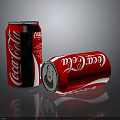 Two Red Coca-Cola Cans One Standing and One Lying on Reflective Surface 3d model