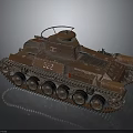Brown Military Tank Number 222 With Tracks Top Hatch And Riveted Exterior Design