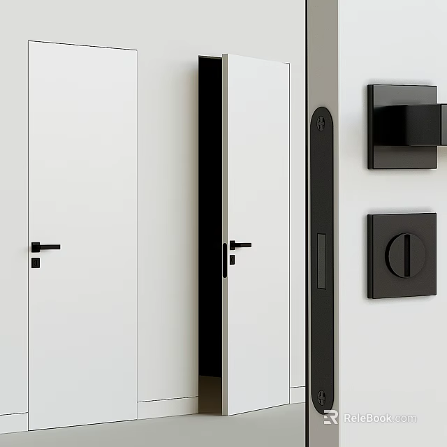 Modern White Hinged Door Design With Black Frame And Handle Details 3d model