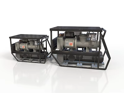 Industrial Air Compressors With Metal Frame Motor Control Panel And Two Sizes 3d model