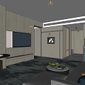 Elegant Modern Living Room Interior With Gray Walls TV Round Coffee Table Sofa And Rug