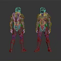 Futuristic Armored Humanoid Characters In Two Angles With Silver Red Armor And Reflective Surfaces