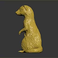Golden Weasel Like Animal Statue In Standing Posture On Dark Reflective Surface
