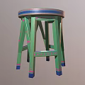 Green Wooden Stool With Pink Dots Blue Trim And Striped Seat Surface