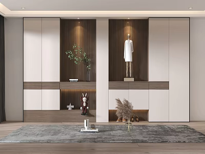 Modern Shoe Cabinet Design in Contemporary Entryway With Storage Compartments Decorative Plants And Wooden Finish 3d model