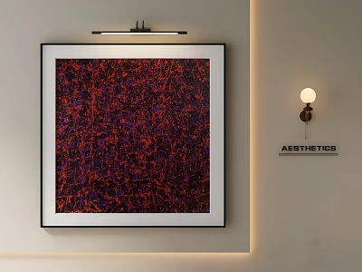 Abstract Round Frame Painting With Red Purple Textured Brushstrokes For Modern Interior Wall Decor 3d model