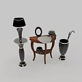 White Table Lamp with Gold Accents on Elegant Wooden Curved Side Table and Vase