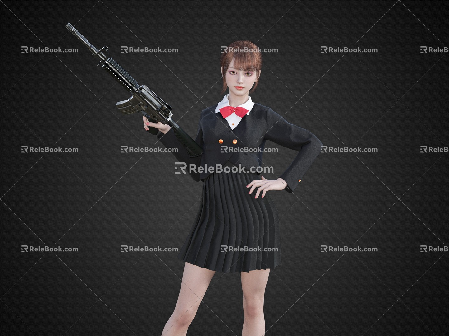 Gun Girl School Uniform Girl Cute Girl Short Skirt Girl model