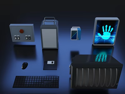 Modern Advanced Industrial Equipment With Control Panel Fingerprint Screen Keyboard Mouse And Vertical Unit 3d model