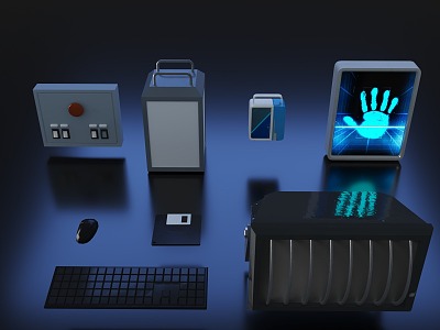 Nas storage disk palmprint access control fingerprint keyboard mouse scientific instrument sci-fi scene access control switch button research institute 3d model