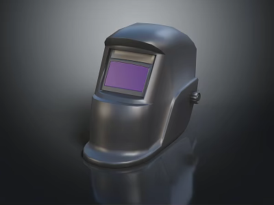 Dark Colored Welding Helmet With Purple Viewing Window And Reflective Surface 3d model