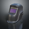 Dark Colored Welding Helmet With Purple Viewing Window And Reflective Surface 3d model