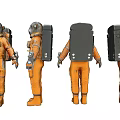 Orange Astronaut Suit Model Decorative Ornament Set With Multi Angle 3d model