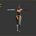 Futuristic Female Game Character With Black And Gray Armor And Visor