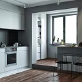 Modern Kitchen With White Cabinets And Black Backsplash 3d model