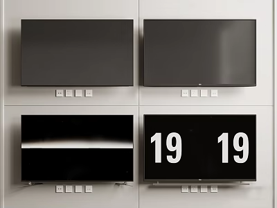 Four Wall Mounted Black Frame TVs With Digital Display 19 19 3d model