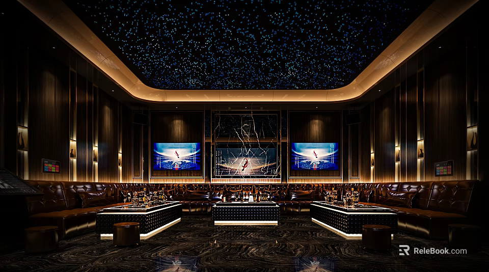 Elegant KTV Lounge With Starry Sky Ceiling Large Screens And Comfortable Seats 3d model 