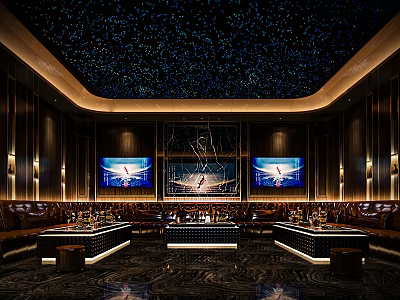 Elegant KTV Lounge With Starry Sky Ceiling Large Screens And Comfortable Seats 3d model