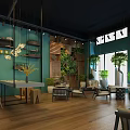 Modern Bubble Tea Shop Interior With Cozy Seating Green Plants And Wooden Floors