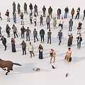 Many People Standing Together With a Running Horse Swan and Small Animals