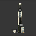 Modern Sci Fi Tower Structure With Blue Glass Windows And Orange Base Modules