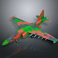 3D Rendered Space Shuttle With Red Green Camouflage Landing Gear On Dark Reflective Background