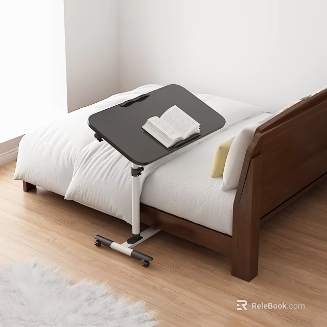 Bedside Functional Table With Black Top And Wheels For Bedroom Use 3d model 