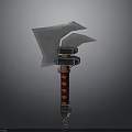 Medieval Battle Axe With Silver Blade Red Handle And Golden Decorative Metal Fittings