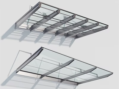 Modern Glass Canopy With Metal Frame Outdoor Patio Sloped Roof Design 3d model