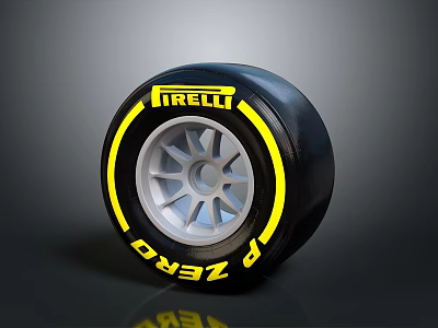 Car Tire Design Featuring Pirelli Zero With Yellow Stripe And Silver Rim 3d model