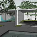 Modern Garden Landscape Design With Open Pavilion Lush Trees And Stone Steps 3d model