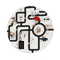 Round Rug with Traffic Road Patterns for Kids Play Area and Vehicle Icons