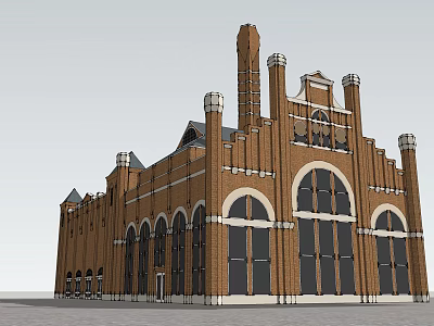Historic Red Brick Building With Arched Windows And Decorative Towers 3d model