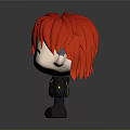 3D Cartoon Character With Red Hair Green Eyes Freckles And Black Outfit