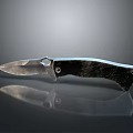Folding Knife With Sharp Metal Blade And Black Handle On Dark Reflective Surface