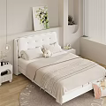 Cozy Kids Bed With White Headboard Rabbit Toy Floral Painting And Pendant Lights