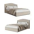 Modern Beige Double Bed With Headboard White Sheets Pillows And Blanket 3d model