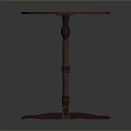 Round Wooden Functional Table With Dark Brown Surface And Cross Leg Design