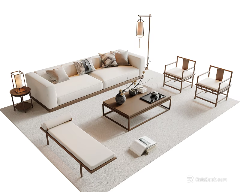 Modern Sofa And Coffee Table Set With Chairs Floor Lamp Side Table Bench And Rug 3d model
