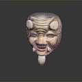Traditional Wooden Animal Mask With Wrinkled Face Round Protrusions And Smiling Beard