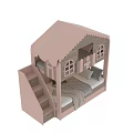 Kids House Shaped Bunk Bed with Pink Frame Wooden Accents Staircase and Storage Drawers
