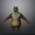 Cartoon 3D Animal Model With Brown White Fur Orange Paws Friendly Expression And Standing Pose